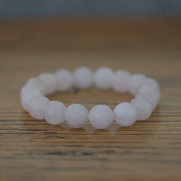 Rose Quartz Faceted Round Bead Crystal Bracelet