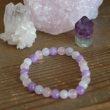 Rose Quartz, Amethyst & Aquamarine Crystal Round Bead Bracelet