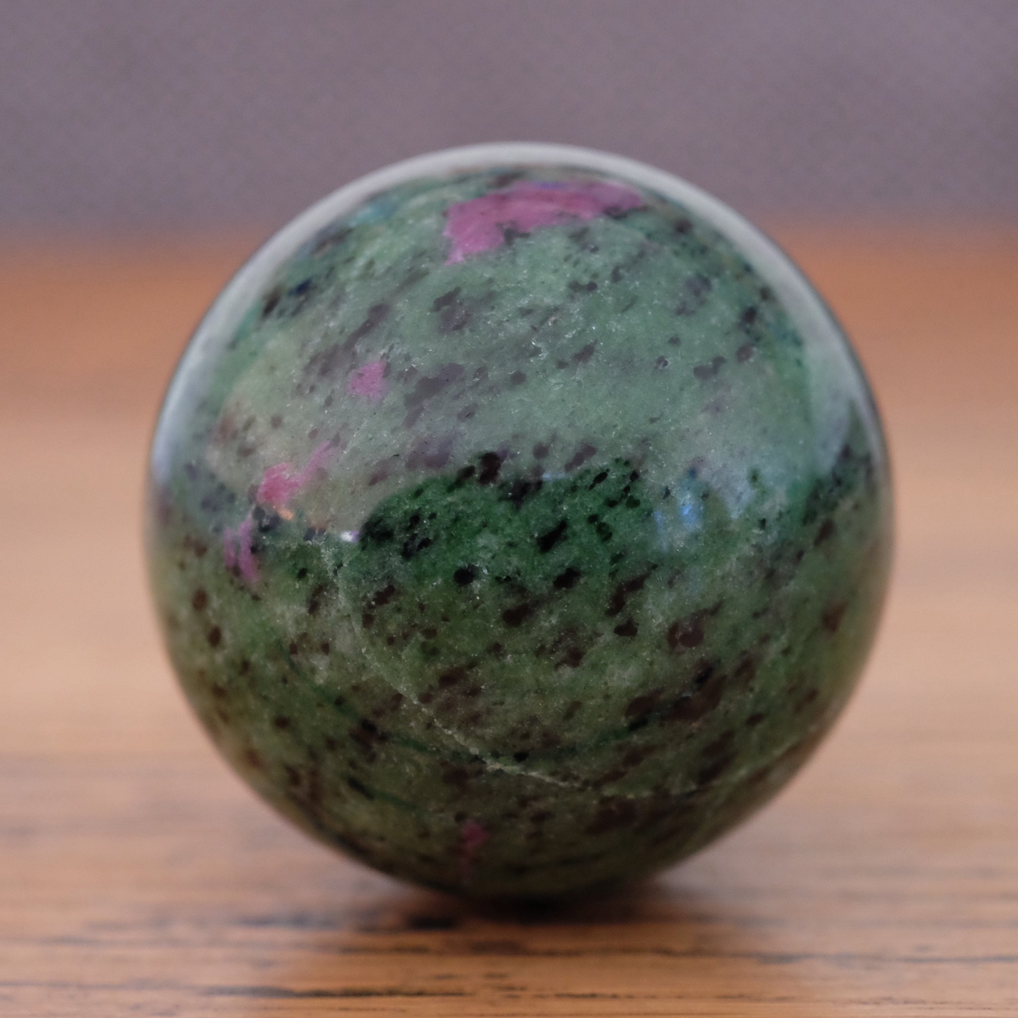 Ruby Zoisite Crystal Carved Stone Sphere 2.5